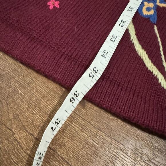 Quacker Factory Floral Embroidered Long Burgundy Cardigan Duster Cottage FLAWS - Picture 13 of 14